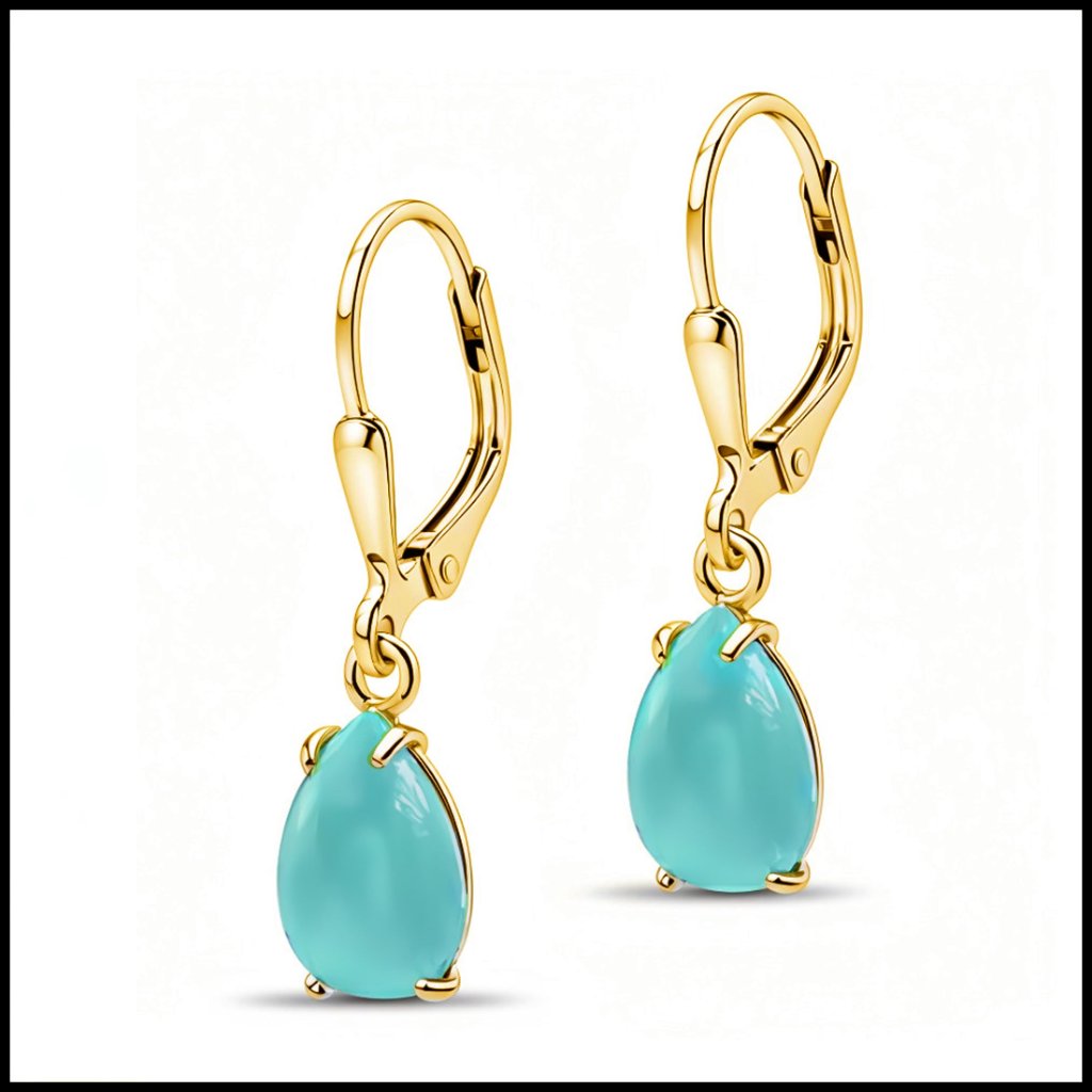Gold Plated Teardrop Earrings Leverback Dainty Elegant Birthstone Jewelry Gift